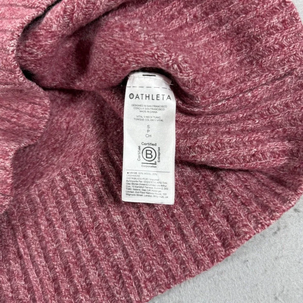 Athleta Vital Tunic Sweater Womens Small Wool Cashmere Pink V Neck Knit - Picture 5 of 7
